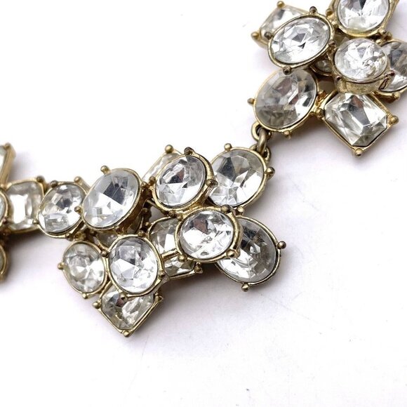 J.crew Rhinestone Necklace Gold Tone Round Link Chain Spring Ring Closure - Picture 2 of 4